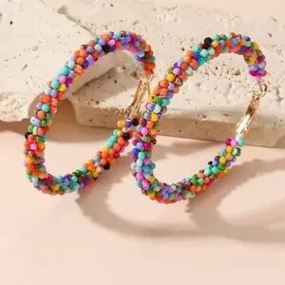 Multicolor Beaded Hoop Earrings - Women Jewelry